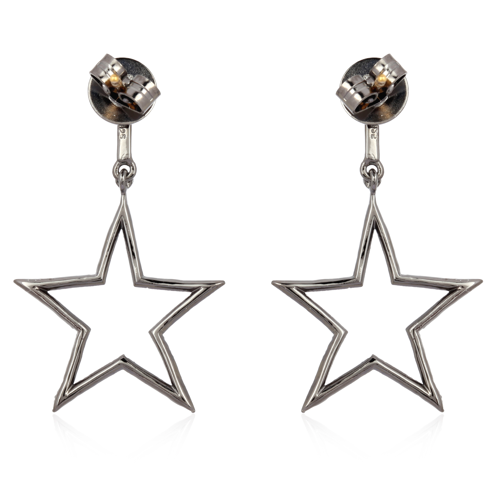 Sterling Silver Diamond Star Dangle Earrings