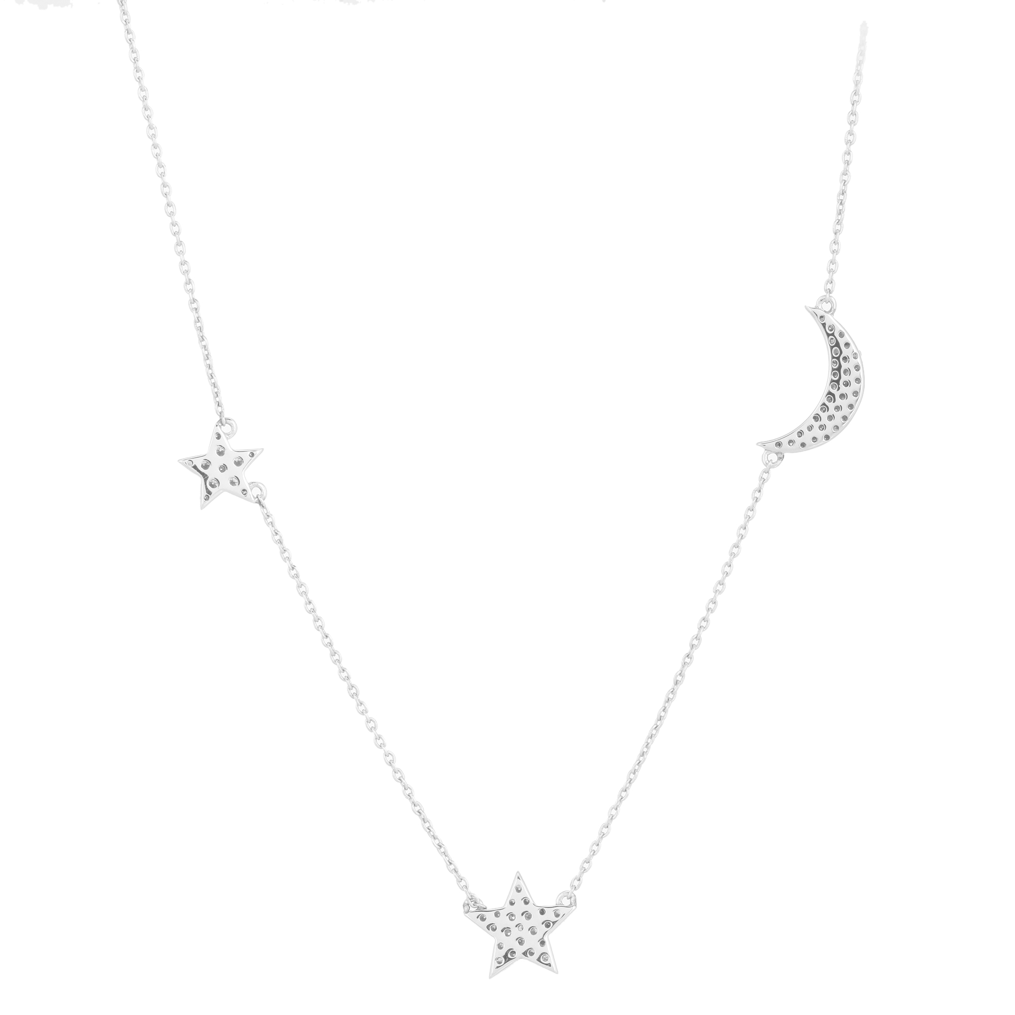 White Gold Moon and Star Diamond Charm Necklace